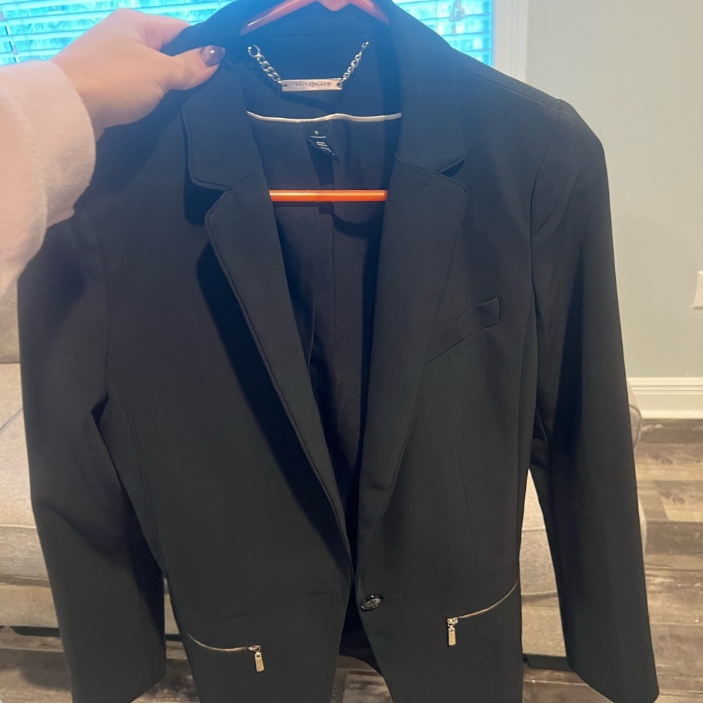 White House Black Market Black Blazer with Zipper Details